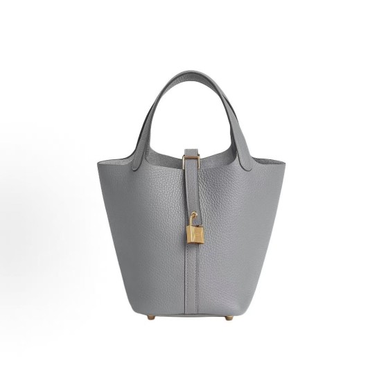 HERMES Picotin Lock 18 Gold Buckle Basket Bucket Bag Handbag 18 Women P0 Gris Pantin Puppet Grey